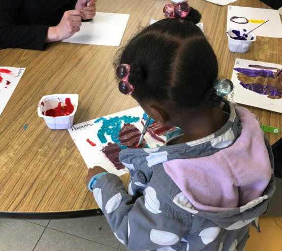 Child painting at a table