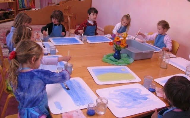 Children painting at a table
