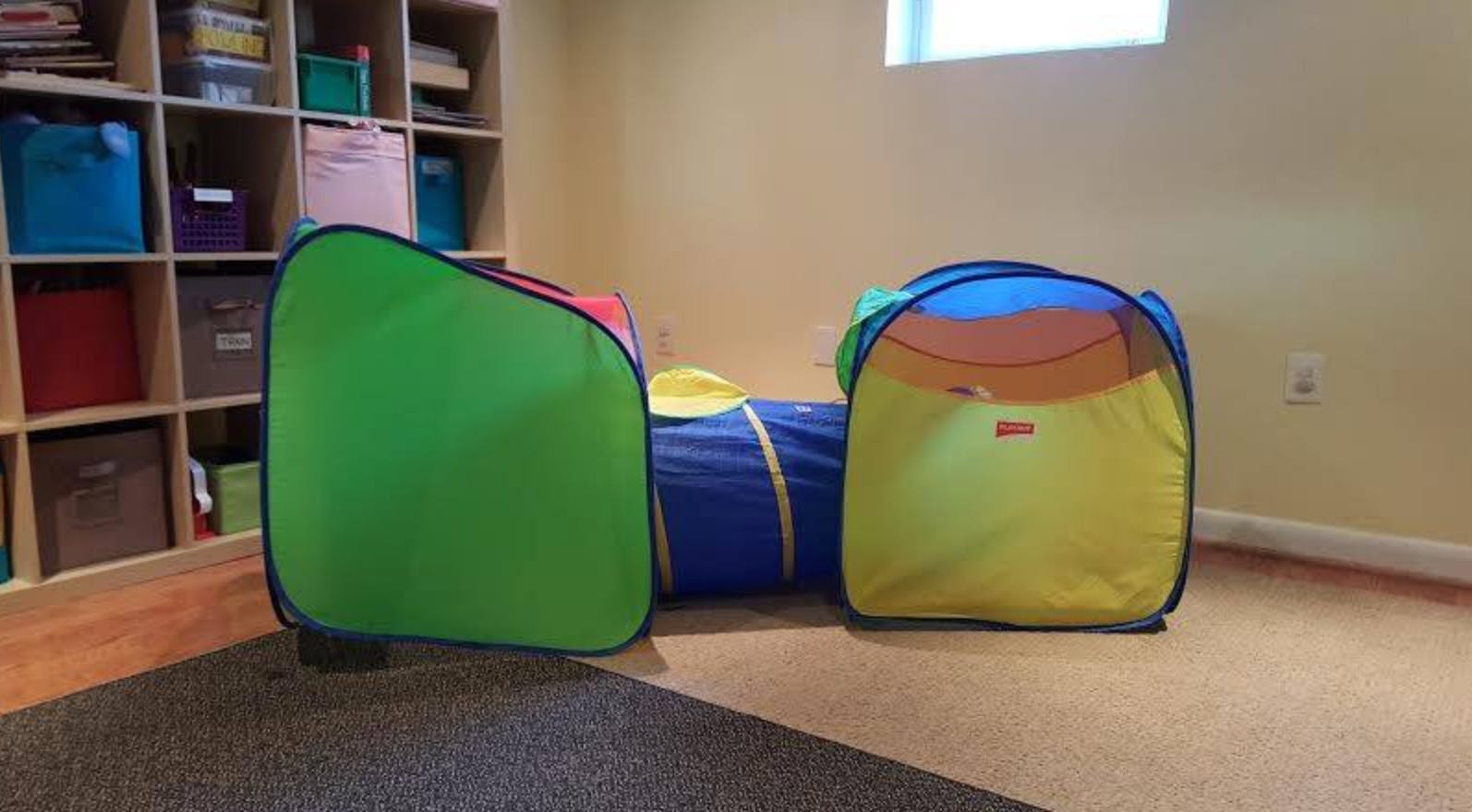 Play tunnel with two pop-up tents
