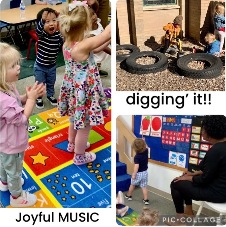 Four images of children in various activities