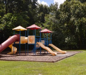 Playground with slides and climbing structure