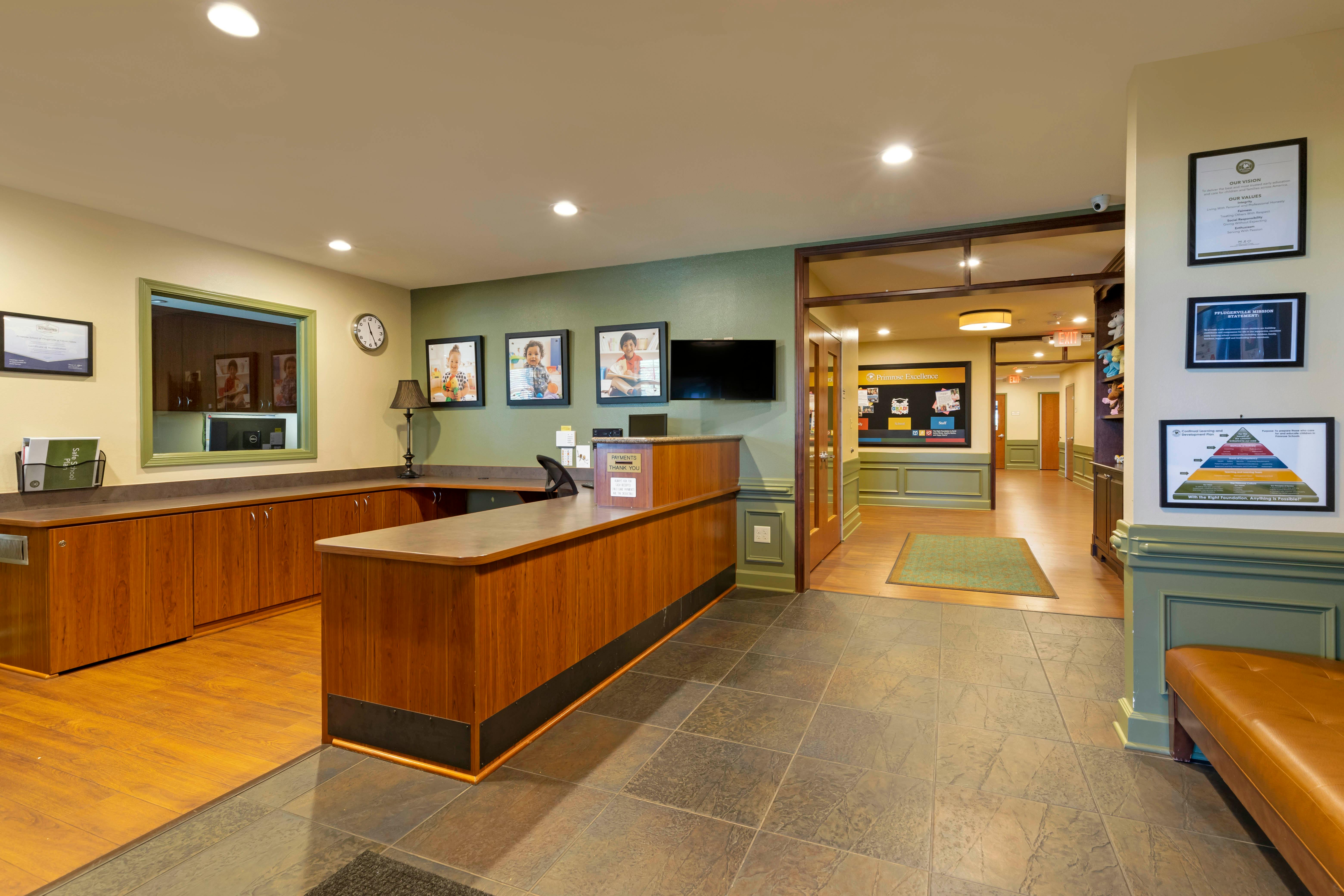reception desk and waiting area in a school or daycare