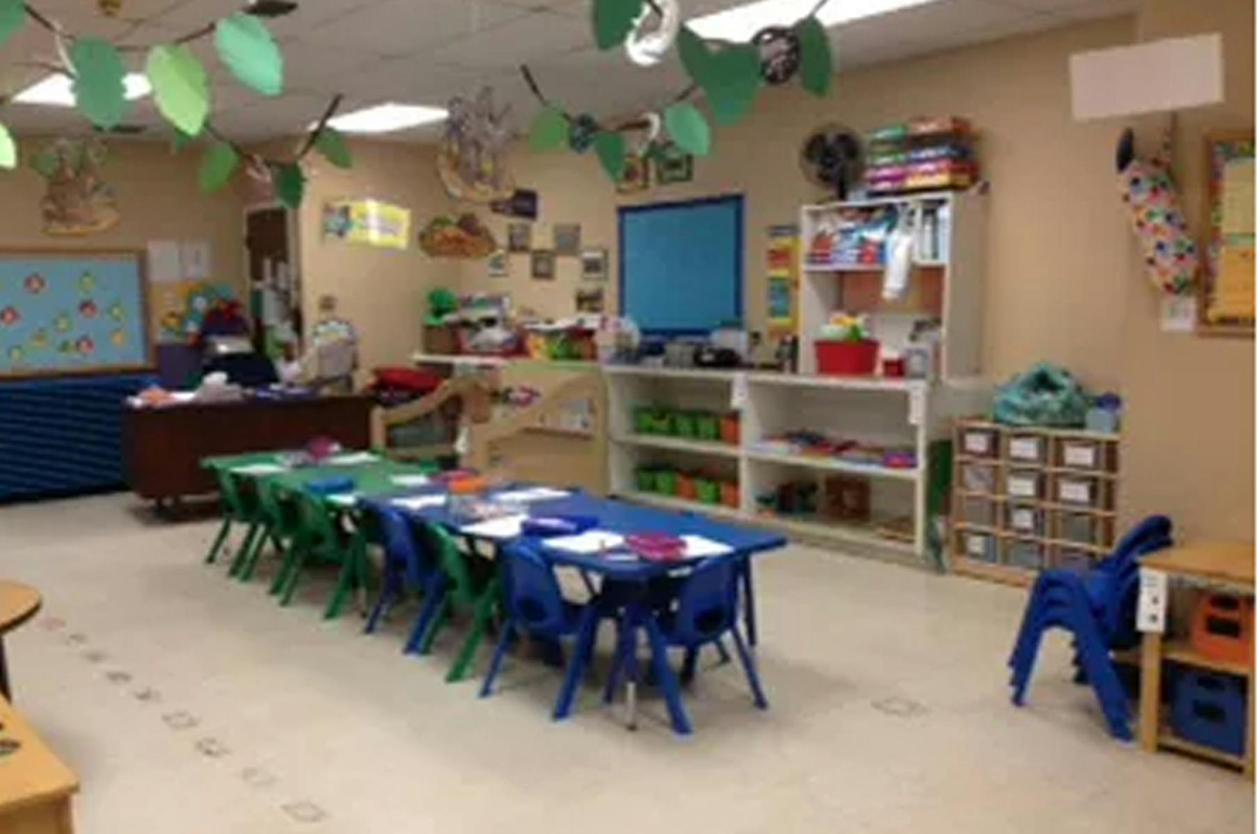 Classroom with small tables and chairs
