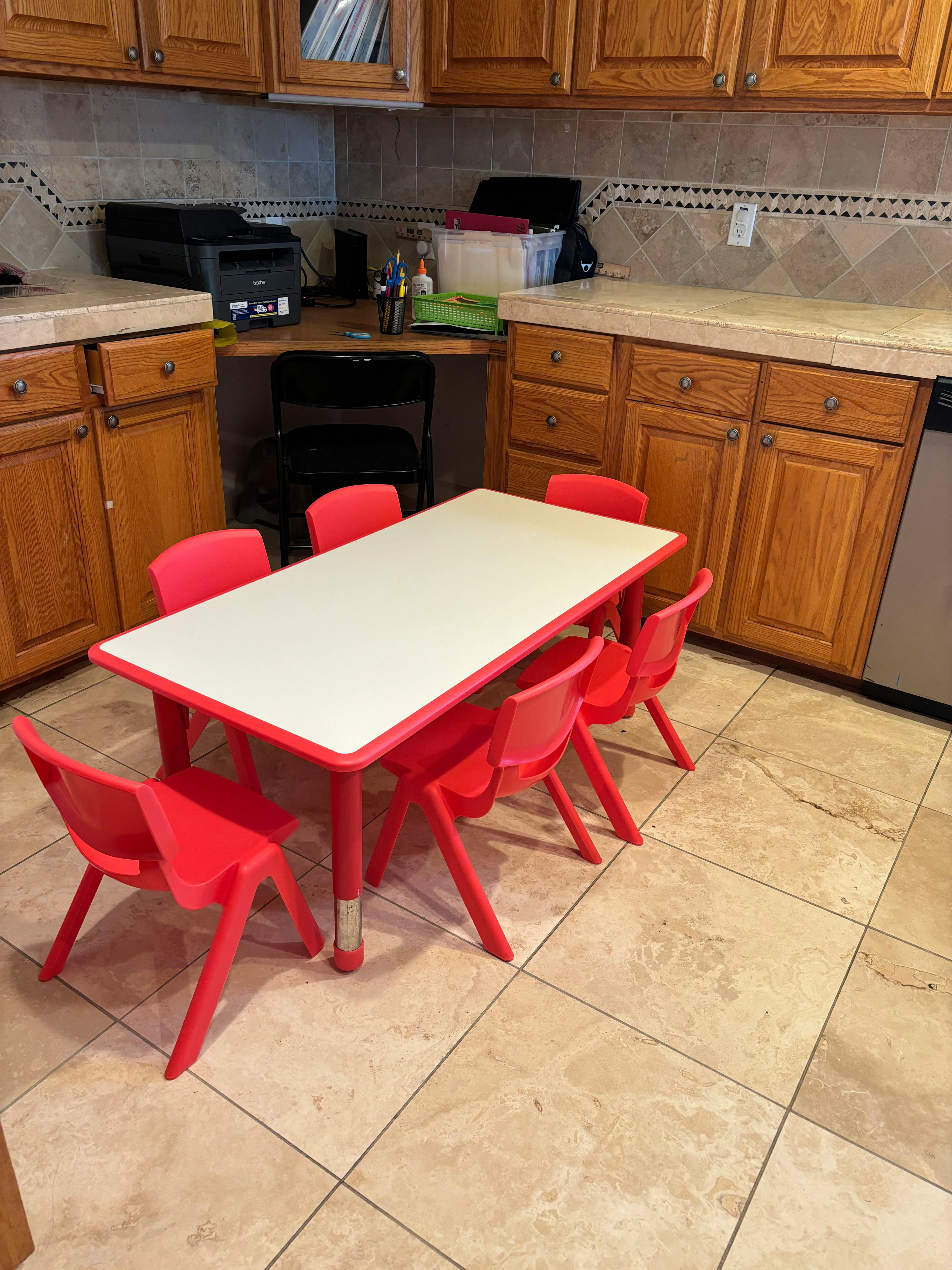 Red table and chairs in a kitchen