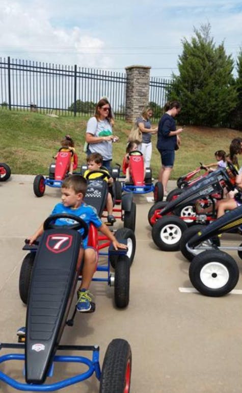 Children and adults with pedal go-karts