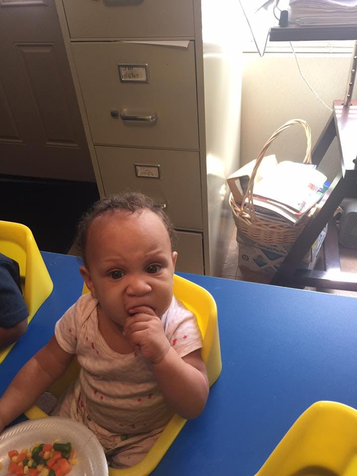 Child in a high chair with a plate of food