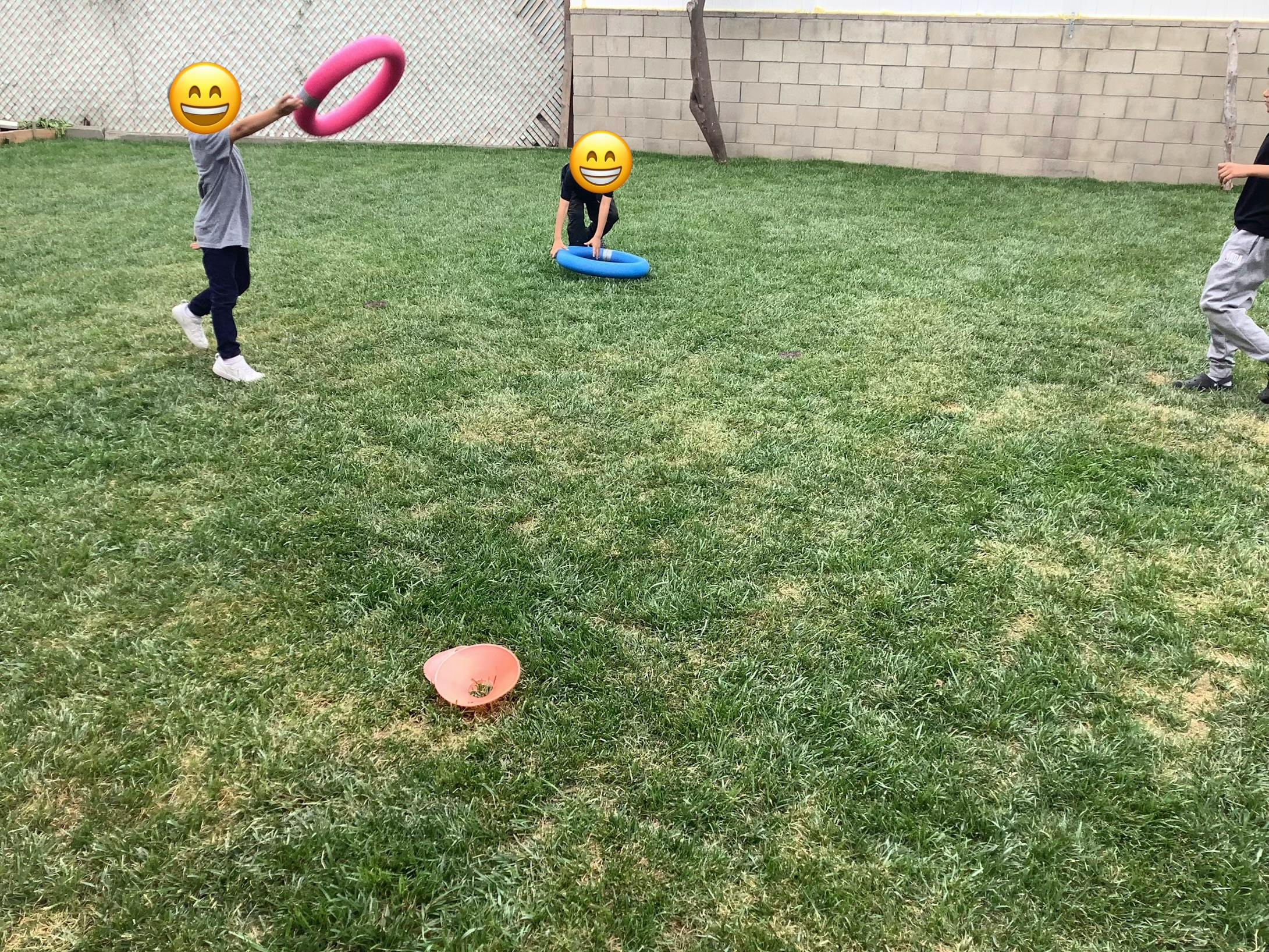 People playing with rings on a lawn