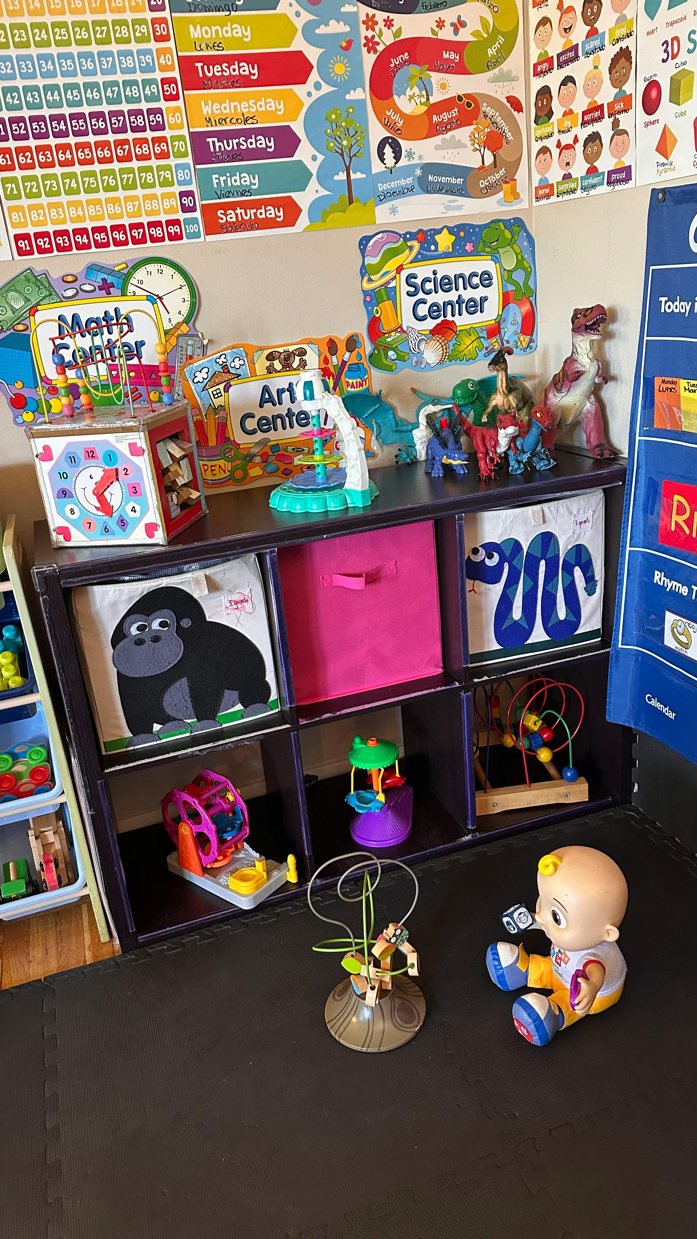 Classroom with learning centers and toys