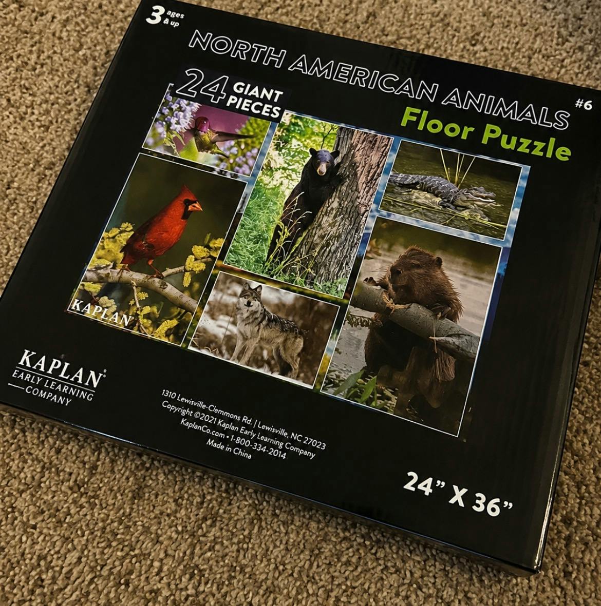 North American Animals floor puzzle box featuring images of wildlife