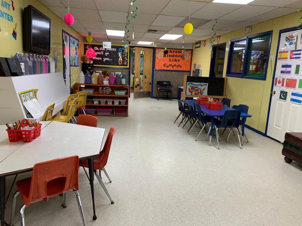 Classroom with tables and chairs