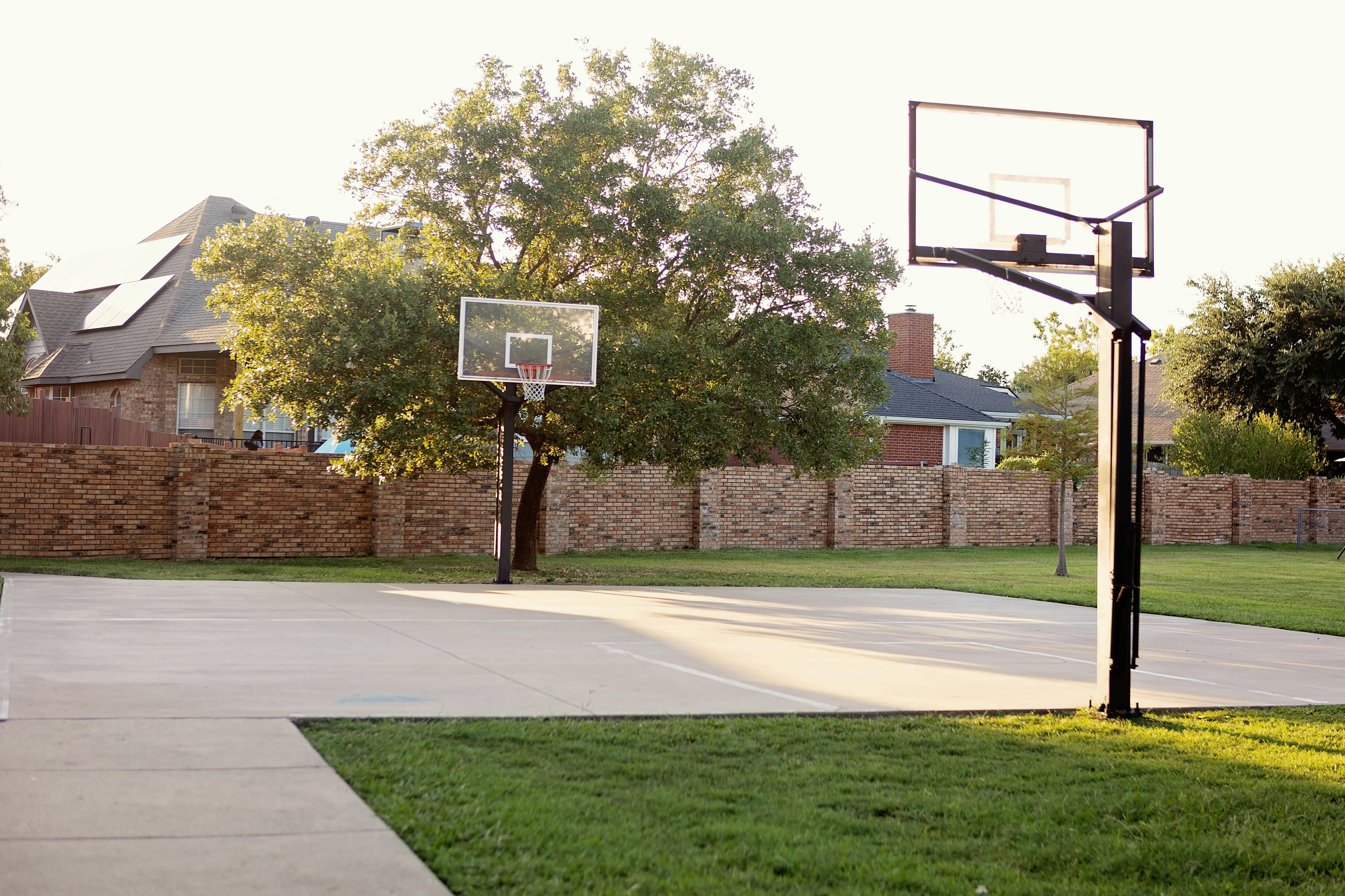 Outdoor basketball court with two hoops