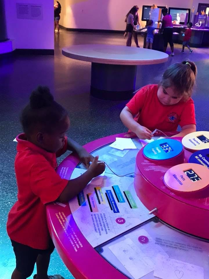 Two children interacting with an exhibit at a science museum