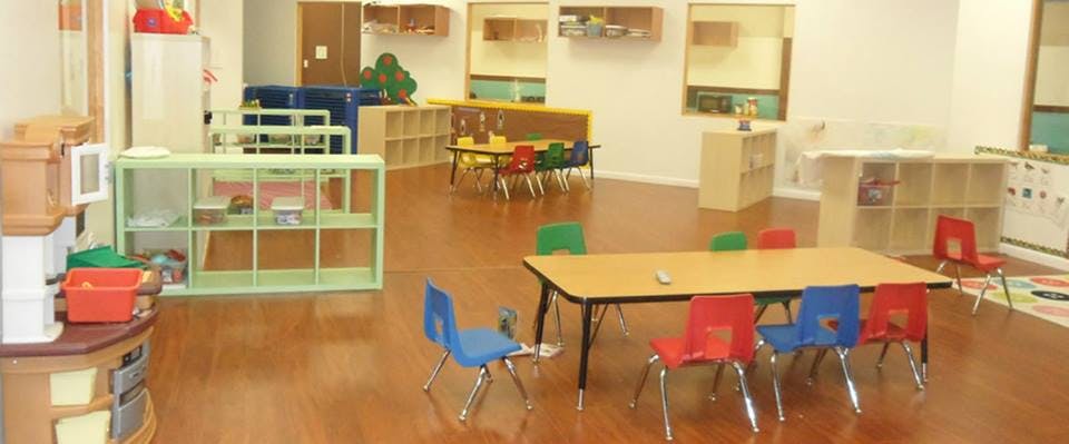 Classroom with small tables and chairs