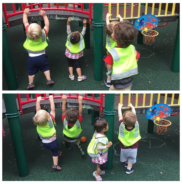 Children playing on a playground structure