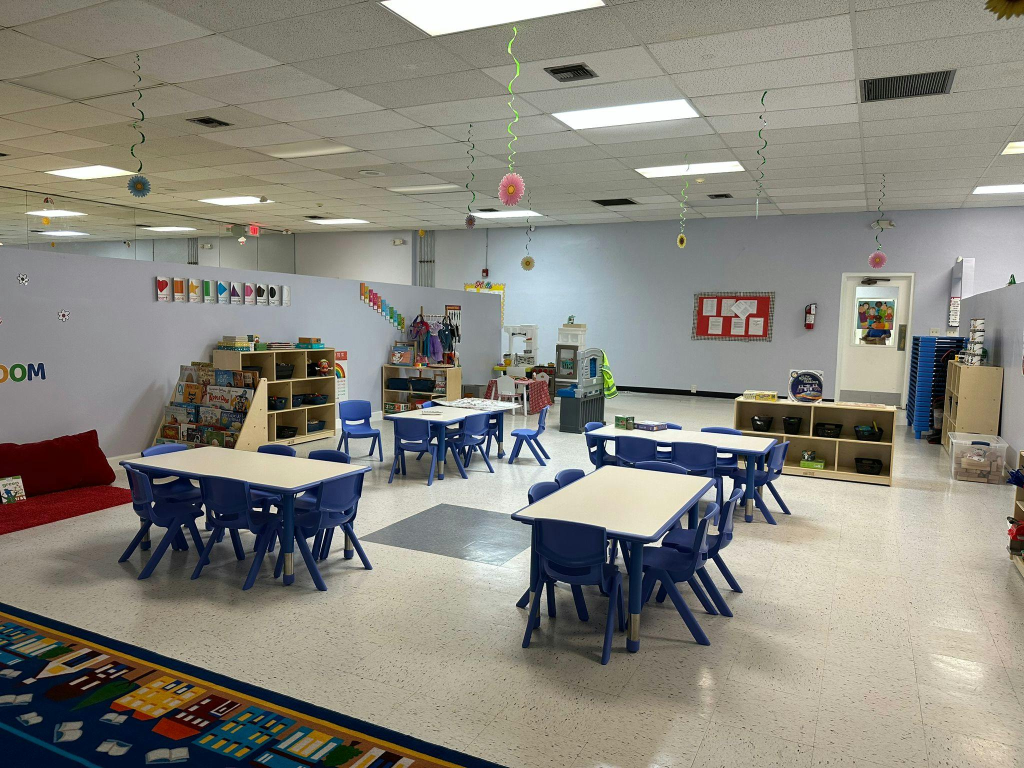 Classroom with small tables and chairs