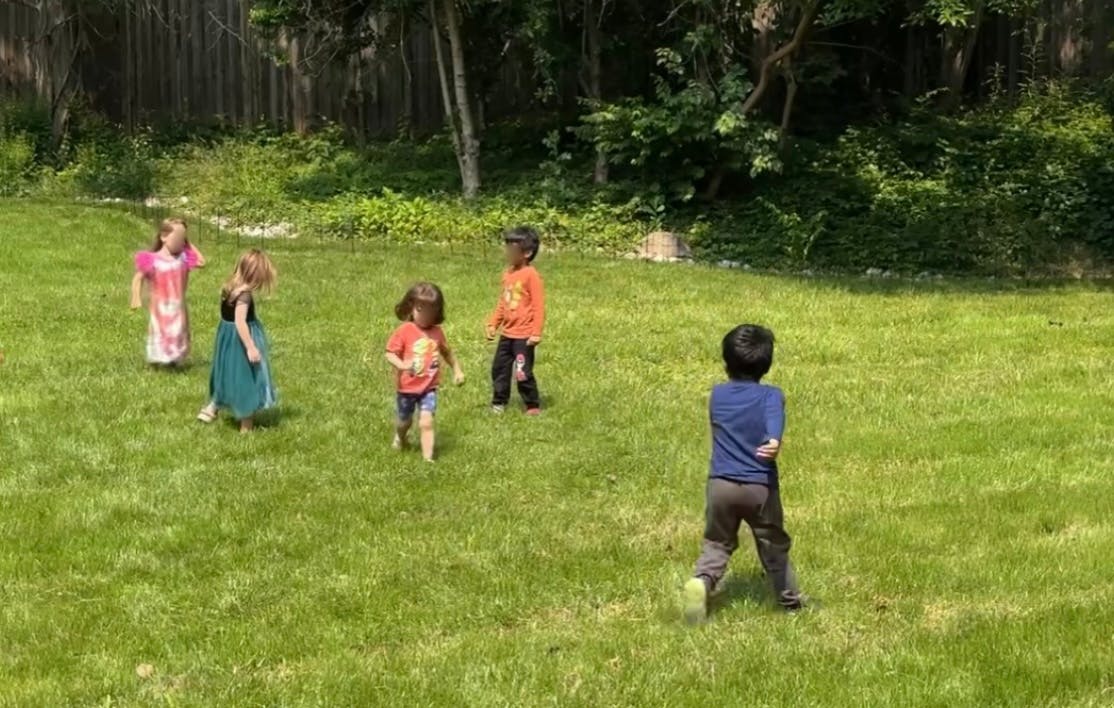 Children playing in a grassy area