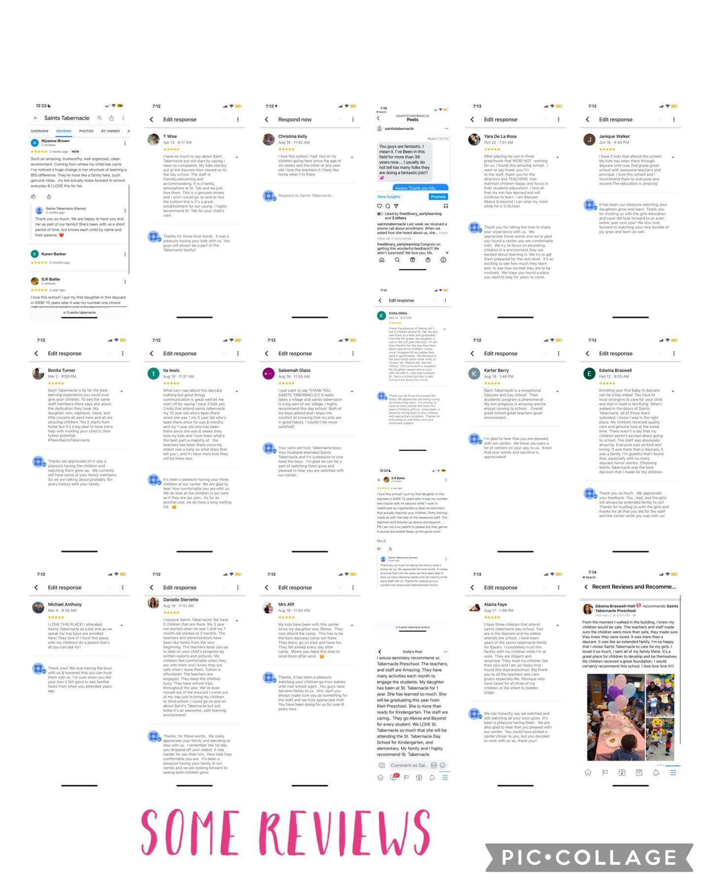 Collage of multiple screenshots of text reviews