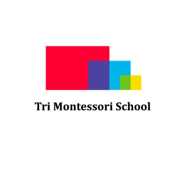 Tri Montessori School logo with colorful overlapping rectangles