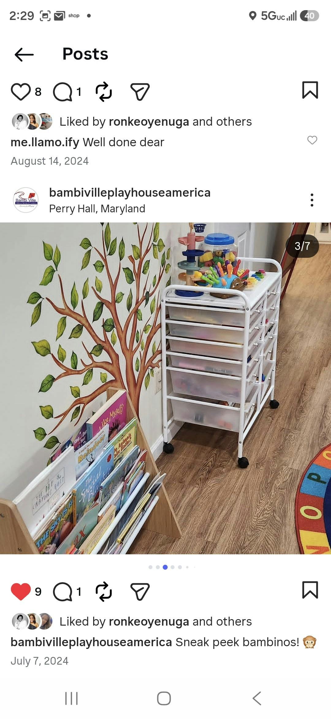 Bookshelf and storage cart with toys in a children's play area