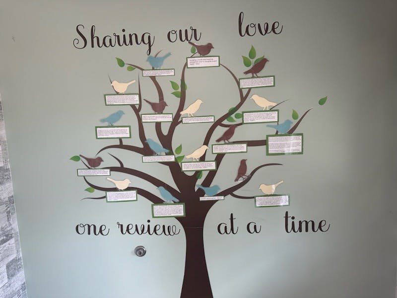 Decorative tree with birds and customer reviews, Sharing our love one review at a time