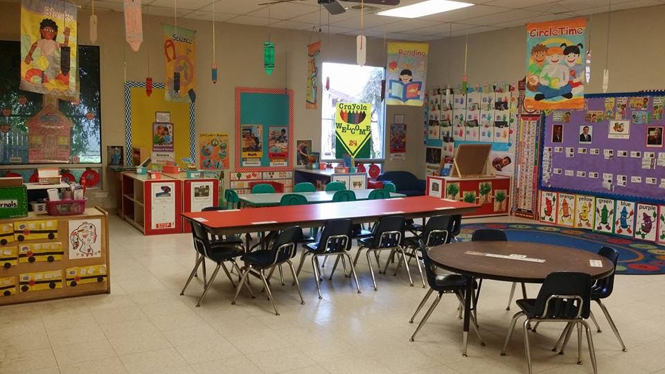 Classroom with tables and chairs