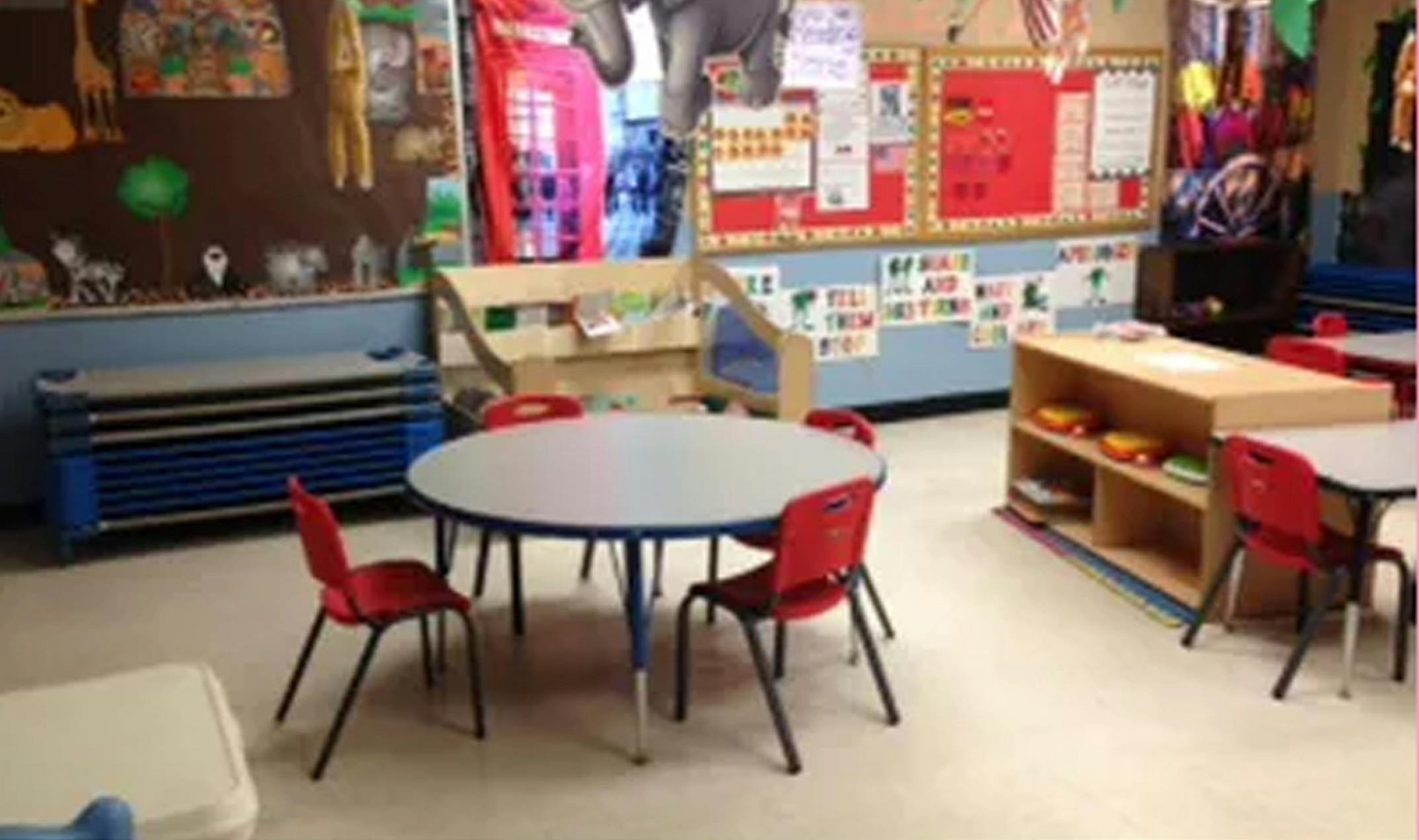 Classroom with small tables and chairs