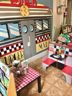 Play diner with tables and booths