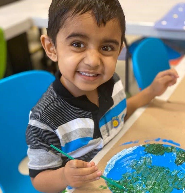 Child painting a globe