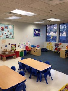 Classroom with tables and chairs
