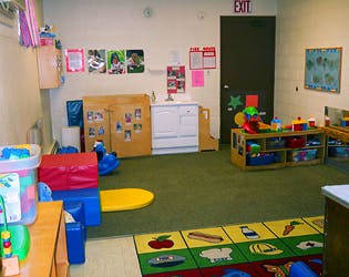 Empty classroom with toys and furniture