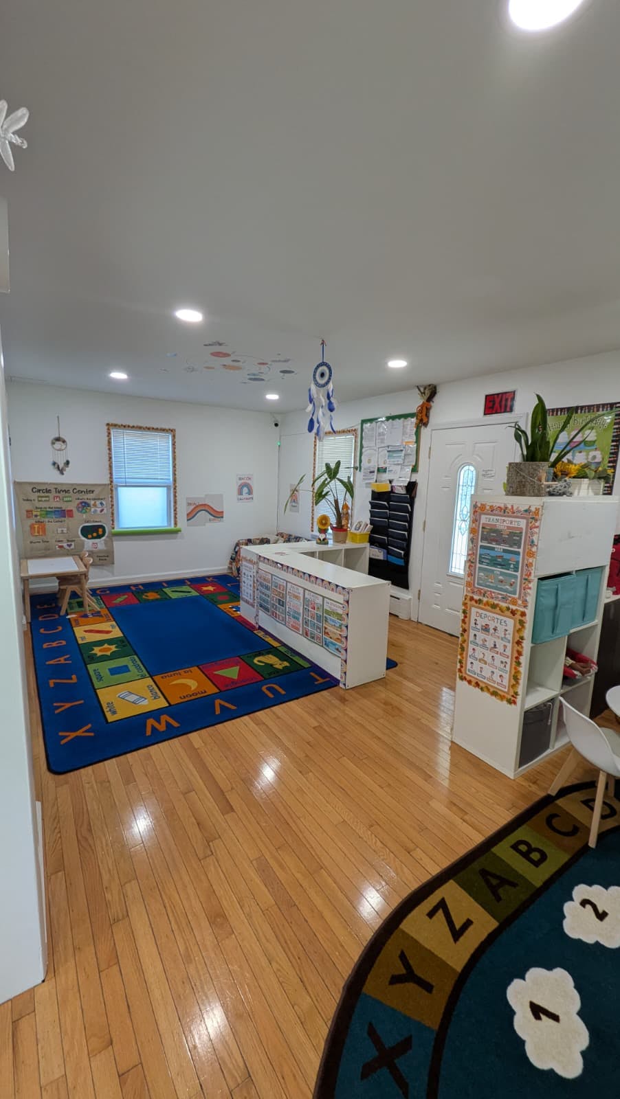 Classroom with alphabet rug and learning materials