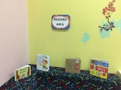 Reading Area sign above several children's books