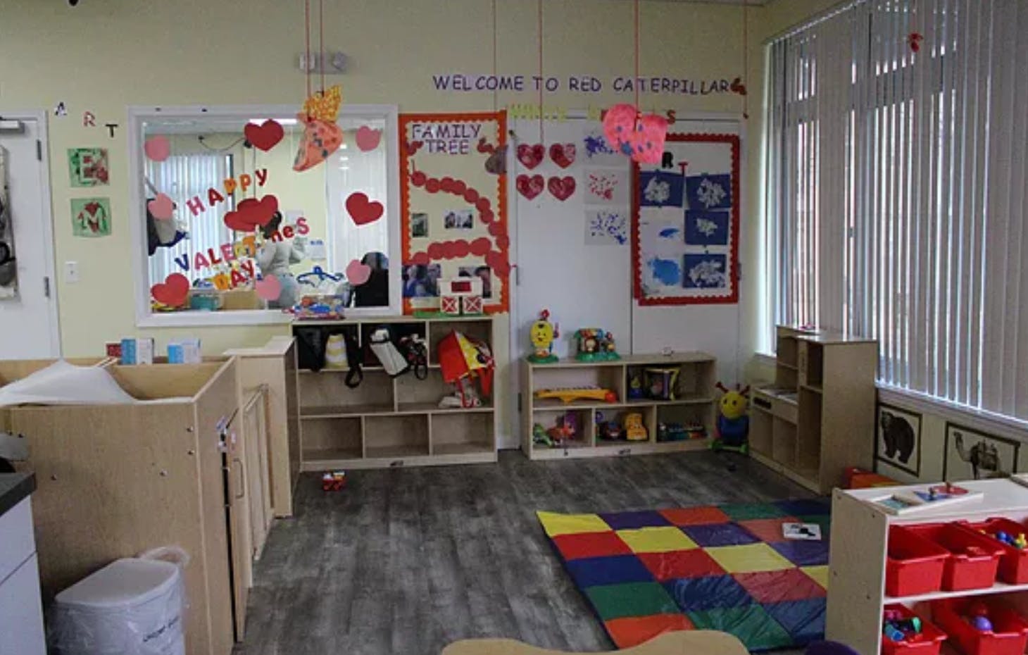 Classroom with colorful decorations and play area