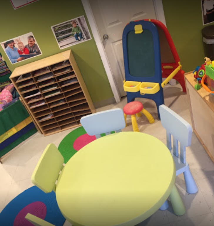 Children's table and chairs in a playroom