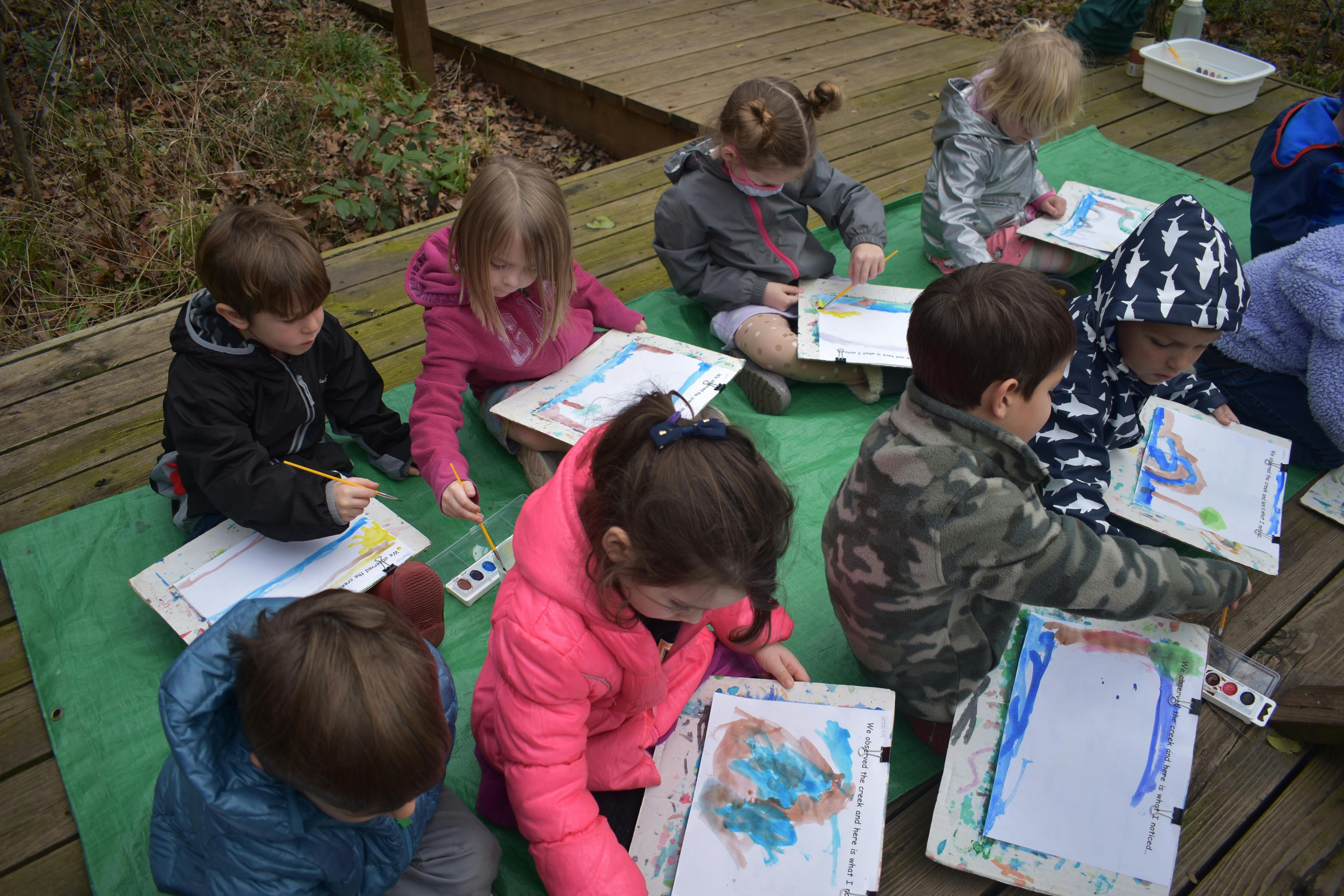 Children painting outdoors