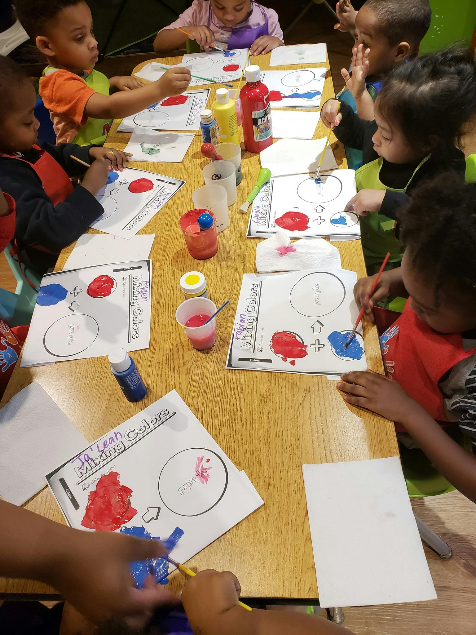 Children painting at a table