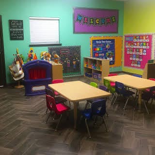 classroom with small tables and chairs