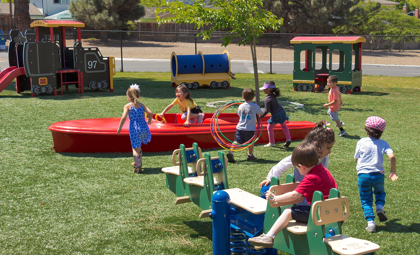 Children playing on playground equipment