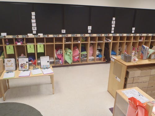 Classroom with cubbies and small tables