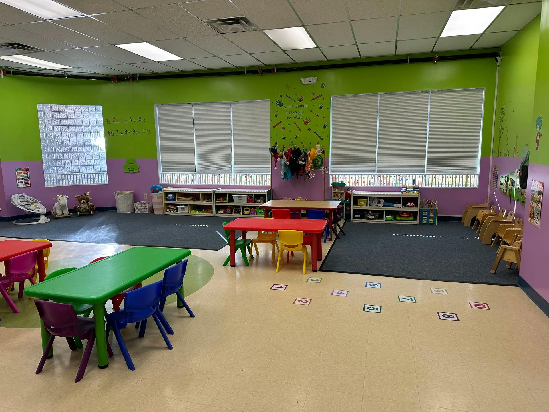 Classroom with small tables and chairs