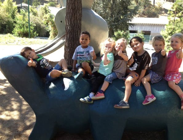 Group of children sitting on a playground structure