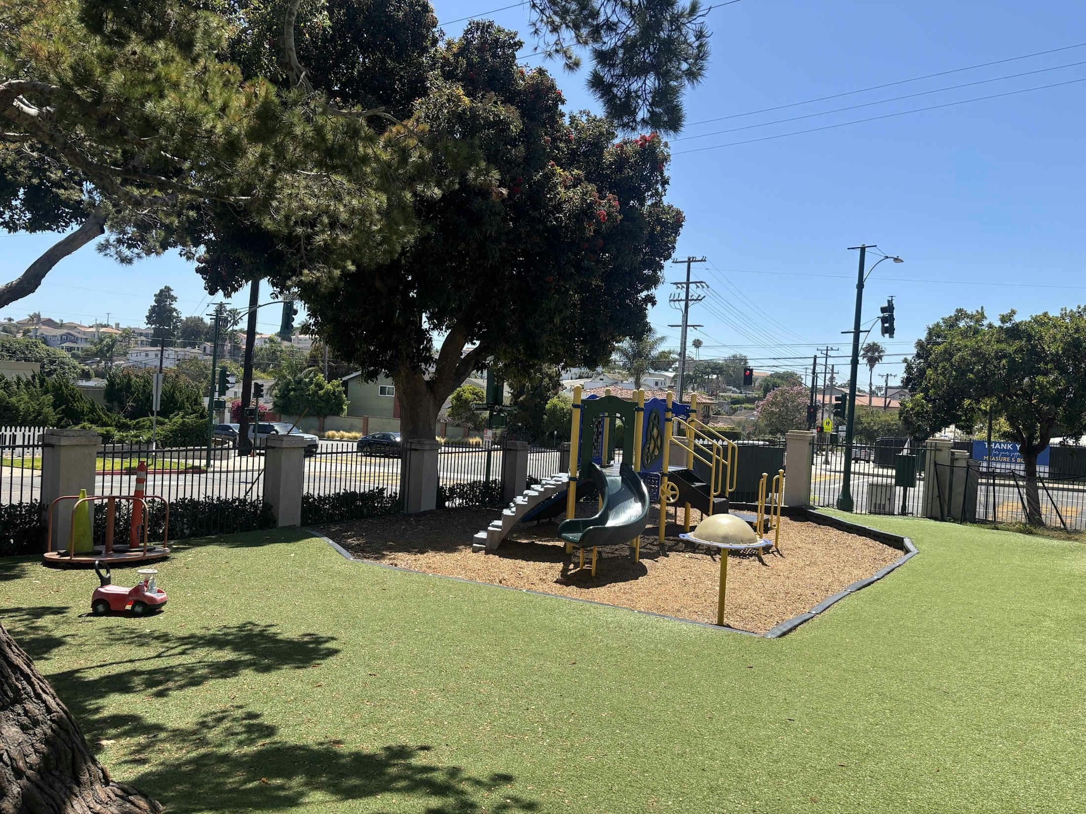 Playground equipment for children on a sunny day