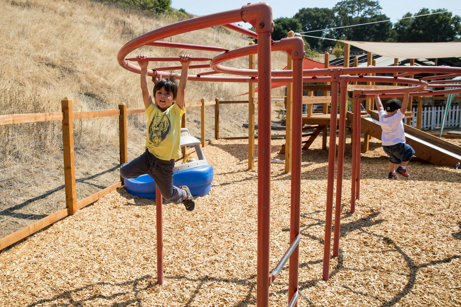 Child on monkey bars at a playground