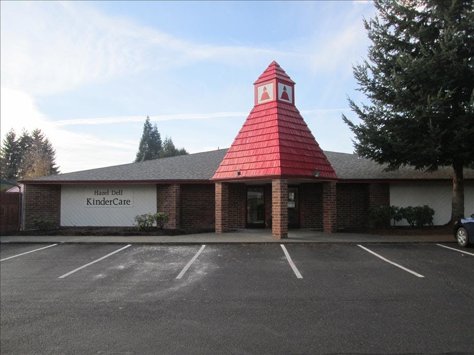 Hazel Dell KinderCare building with a red pointed roof structure