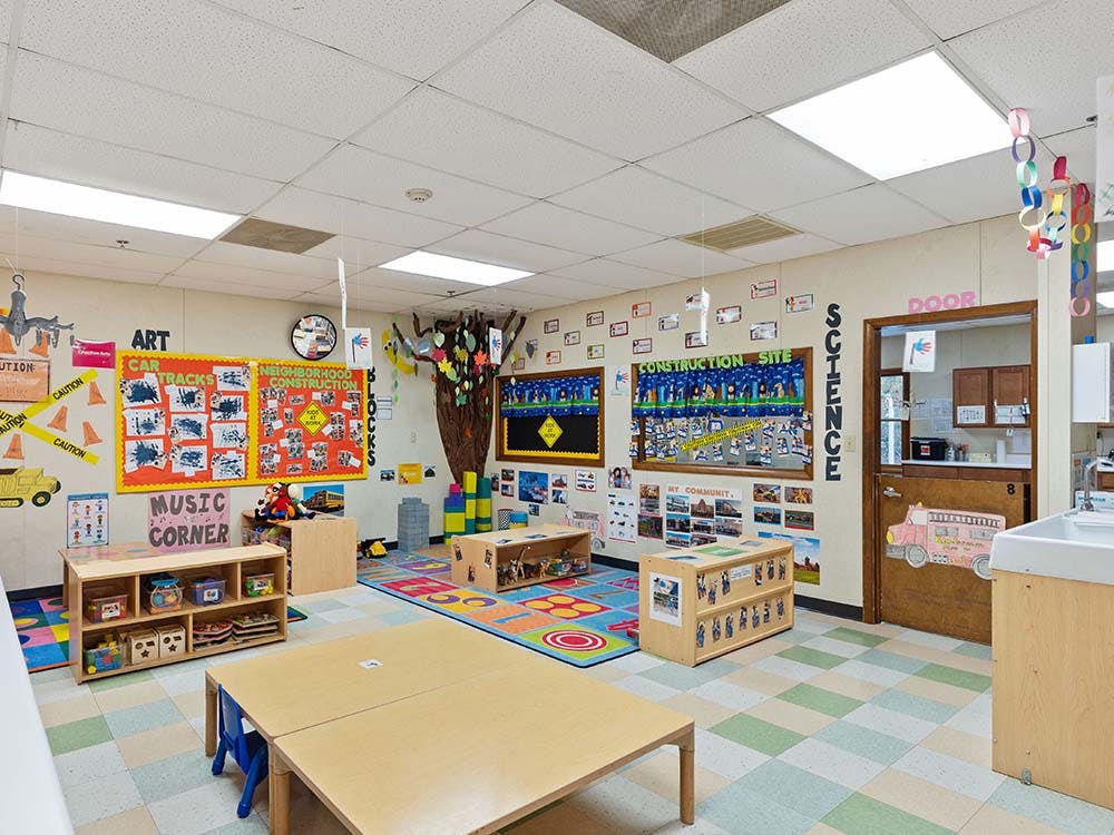 Colorful and organized classroom with various learning stations