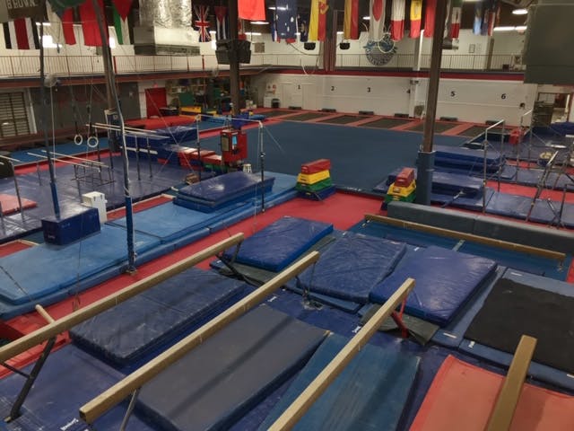 Gymnastics equipment in a gym