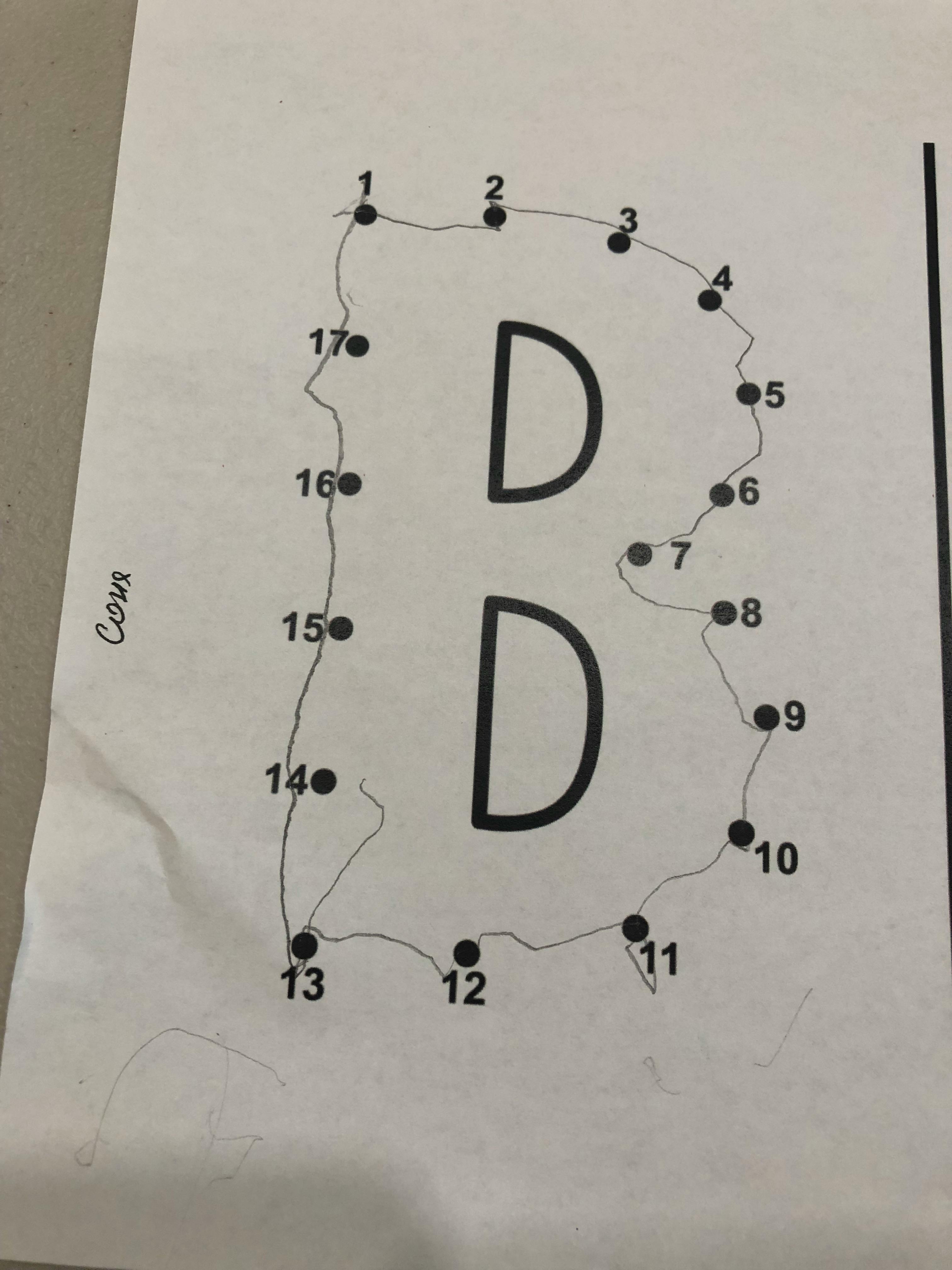 Connect-the-dots activity forming the letter B with numbers 1 through 17