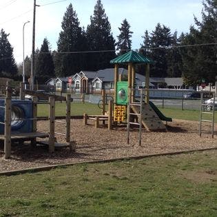 Playground with slides and climbing structures
