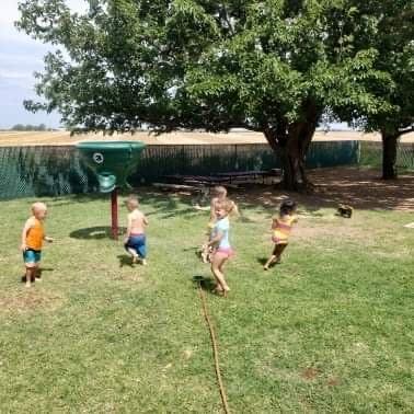 Children playing outdoors on grass