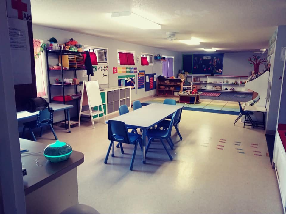 Classroom with tables and chairs